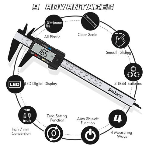 Electronic Digital Calipers, LCD Measuring Tool with Inch and Millimeter Conversion, Suitable for DIY/Jewelry