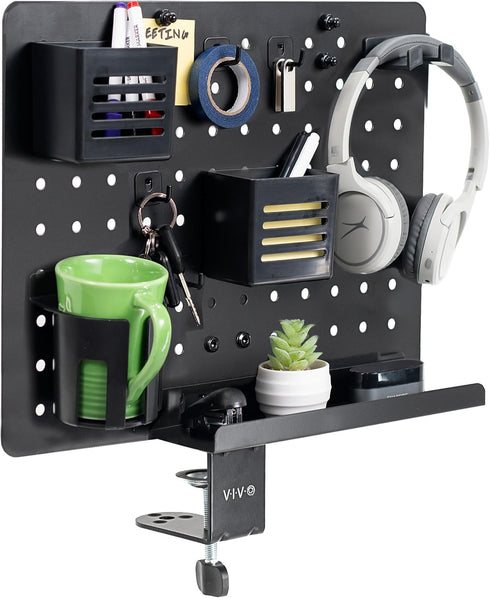 VIVO Steel Clamp-on Rotating Pegboard, 17 x 13 inch Magnetic Organizer, Above or Below Desk Accessory Holder (Black)