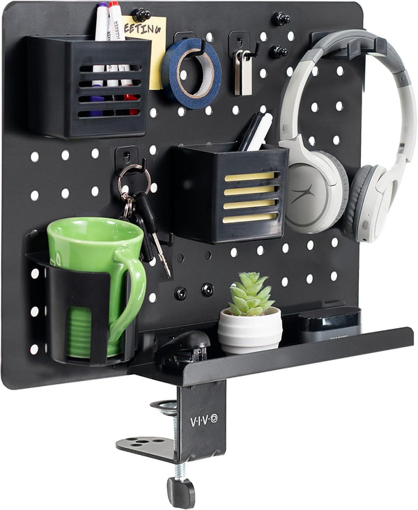 VIVO Steel Clamp-on Rotating Pegboard, 17 x 13 inch Magnetic Organizer, Above or Below Desk Accessory Holder (Black)