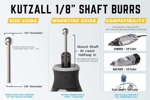 Kutzall Extreme Sphere Rotary Burr, 1/8" Shaft, Very Coarse - Wood Carving Bit for Dremel & Foredom Tools
