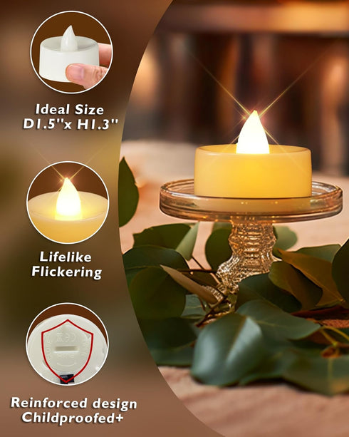 Homemory 12Pack Flameless LED Tea Lights Battery Operated, 200+ Hours Electric Fake Candles for Votive, Halloween,