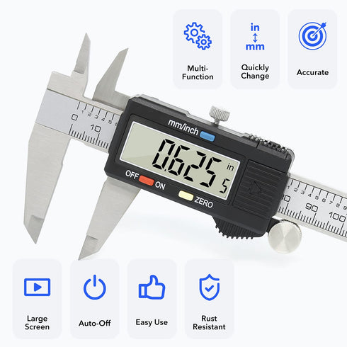 Digital Caliper Precise Measuring Tool, Vizbrite 6 inch Stainless Steel Electronic Vernier Calipers