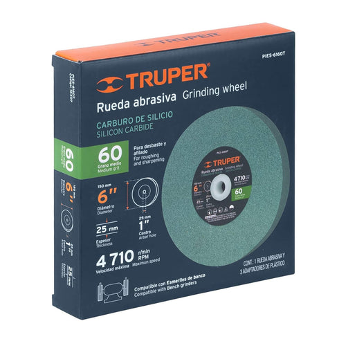 TRUPER PIES-6160T 6" Silicon Carbide Bench Grinding Wheels - Grit 60, Thickness 1", 1 Pack