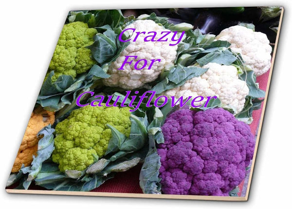 3dRose Image of Crazy for Cauliflower On Purple Green Vegetables 6 Inch