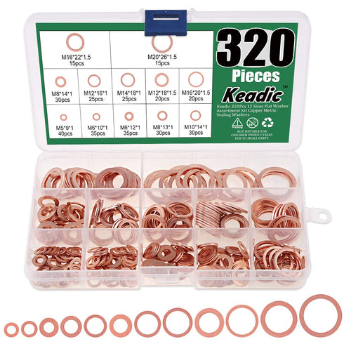 Keadic 320Pcs Copper Flat Washers Assortment Kit, M6 M8 M10 M12 M14 M16 M18 M20