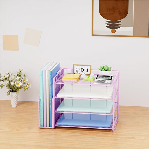 Marbrasse Desk Organizer and Accessories, 4-Tier Paper Letter Tray Organizer with File Holder for School Home Office