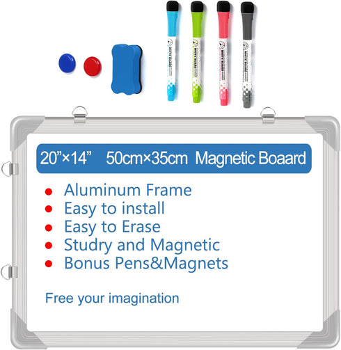 Message White Board, 20" x 14" Small Dry Erase Magnetic Calendar for Wall, Portable for Kids Drawing Teaching