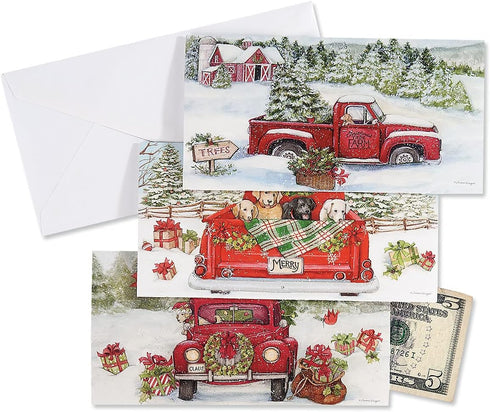 Red Truck Puppy Cash Christmas Card Holders by Susan Winget, Set of