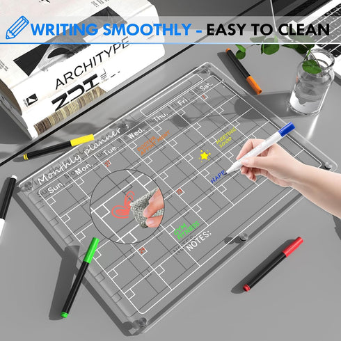 Magnetic Acrylic Calendar for Fridge, 1 Pack 12"x16" Clear Dry Erase Magnetic Planning Boards Set (Monthly Planner_1)
