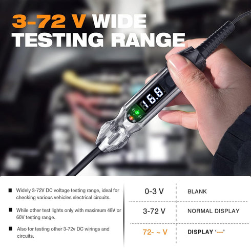 Upgraded 3-72V Buzzer Automotive Test Light, Heavy Duty Digital LED Circuit Tester with Voltmeter