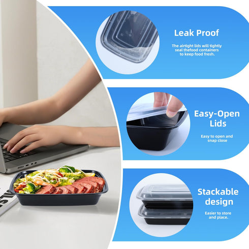 Meal mates 50 Pack (100-Piece) 32oz,Plastic Meal Prep Containers Reusable Food Storage Containers with Lids,Take Out