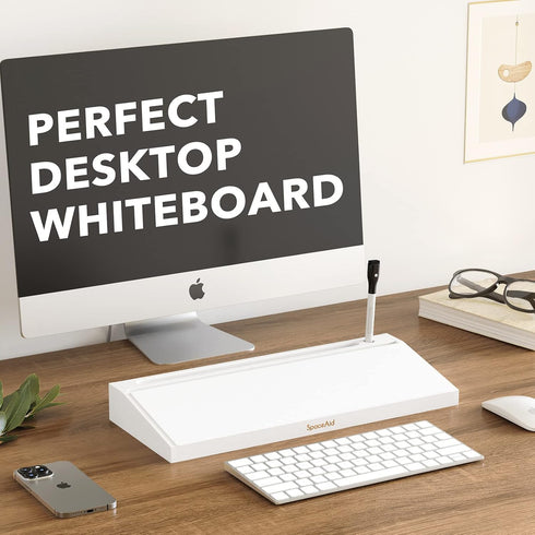 SpaceAid Bamboo Desktop Whiteboard with Organizer Box, Dry Erase Holder & Computer Keyboard Stand Pad for Office