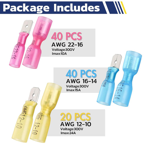 100pcs 22-10 haisstronica Heat Shrink Spade Connectors,AWG Quick Disconnect Wire Connectors-Female and Male Spade