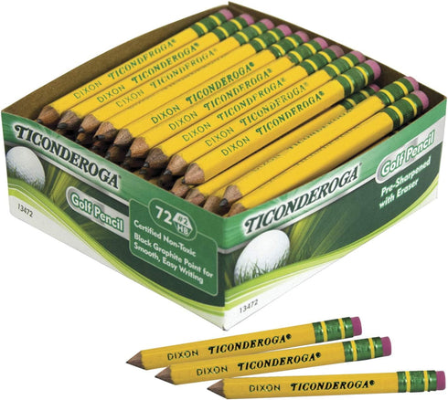 Ticonderoga Golf Pencils with Erasers - #2 HB Lead, Yellow, Pack of 72