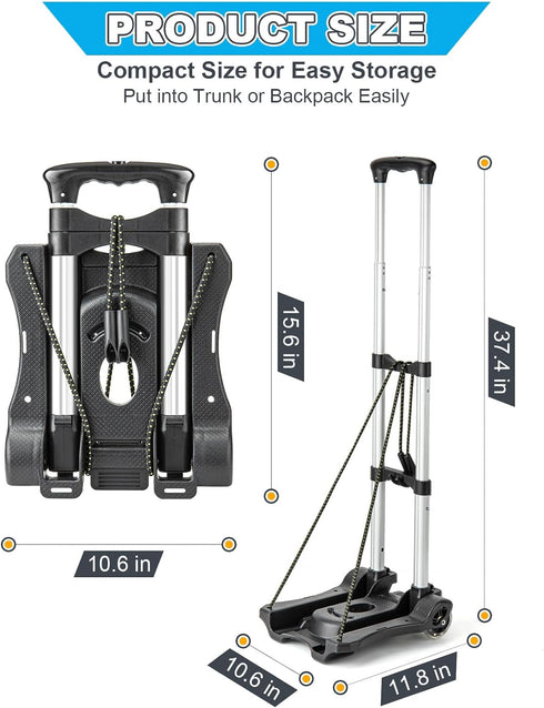 Vsaikeo 2 Small Folding Hand Truck Dolly with Wheels, Lightweight Aluminum Foldable Luggage Cart, Collapsible Cart