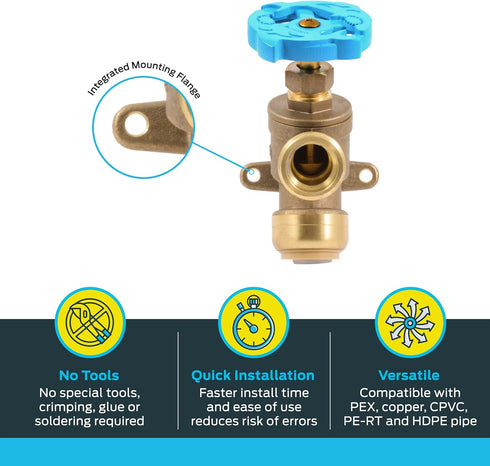 SharkBite 3/4 Inch MHT Garden Valve, Multi Turn Push to Connect Brass Plumbing Fitting