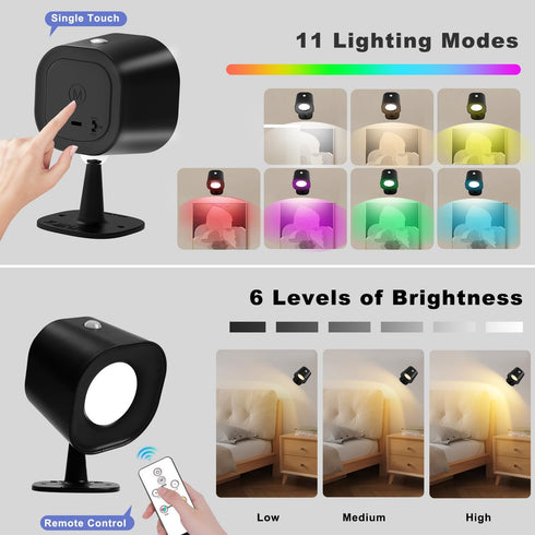 KEIWRLIGHT 6 11 360 Infrared Sensor Wall Sconces, RGB Wall Mounted Lamp Rechargeable Battery Operated, Brightness