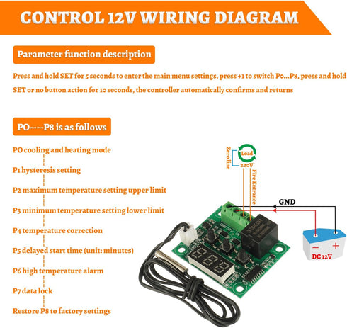 W1209 Digital Temperature Controller Board, 12V DC Micro Thermostat -50-110°C with Waterproof Case (2PCS)
