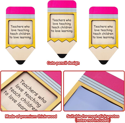 Teacher Appreciation Pencil Sticky Note Dispensers, 3Pcs Wooden Organizers for Home Office Back to School Party