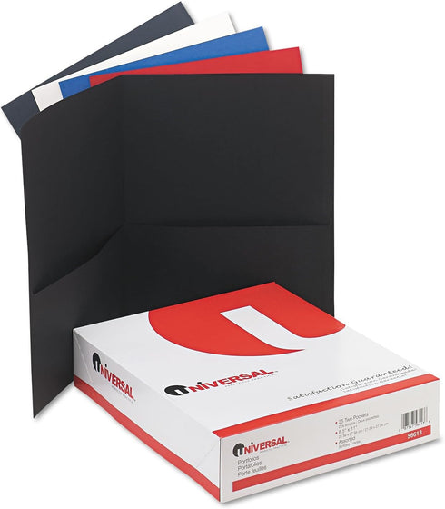 Universal UNV56613 2-Pocket Portfolio, 11 in. x 8.5 in., Embossed Leather Grain - Assorted (25/Box)