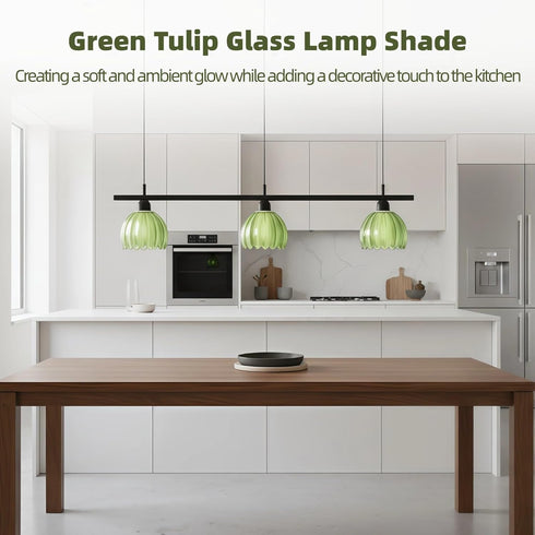 DORMIYA 2 5.5 3.9 E26 E27 Pcs Green Tulip Glass Lamp Shade, x in, Fits Sockets, Retro Replacement Shade, Small Flower