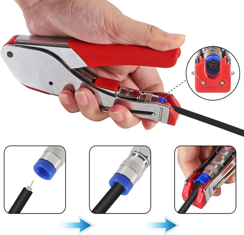 RG6 RG59 Coax Cable Compression Crimper Tool Kit, with 10 pcs Coaxial Compression Fittings