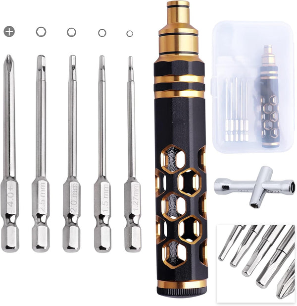 5 in 1 RC Hobby Repair Tools Kit, Hex Driver Set with Magnetic Allen Wrench, Drill Bits & Phillips Screwdriver Bit