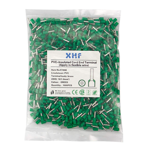 XHF 1000 PCS AWG 18/1.0mm² Wire Ferrules - Insulated Copper Crimp Connectors, Crimp Pin Cord End Terminals Green