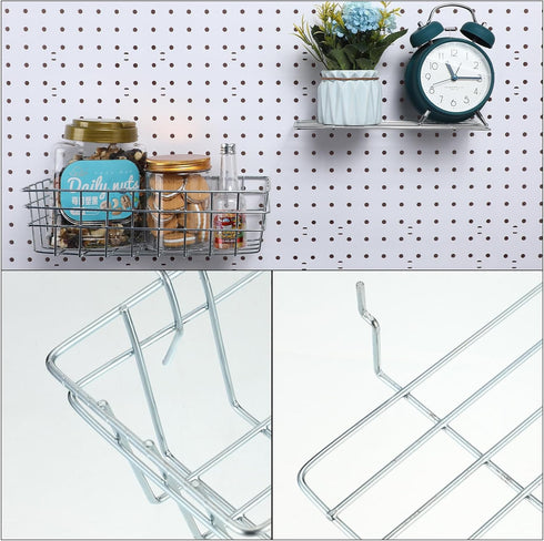 8 Pieces Pegboard Baskets, Pegboard Bins, Wire Peg Board Shelf Wall Organizer for Tools, Garage Storage (Plating Color)