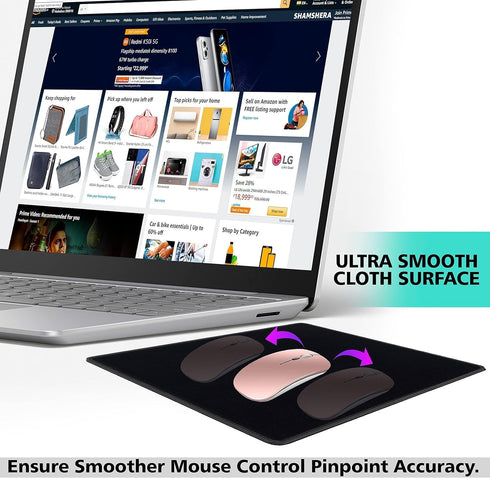 SaiTech IT 5 Pk Mouse Pad, Non-Slip Rubber Base, Waterproof Coating, Mousepads Bulk for Computers, Black