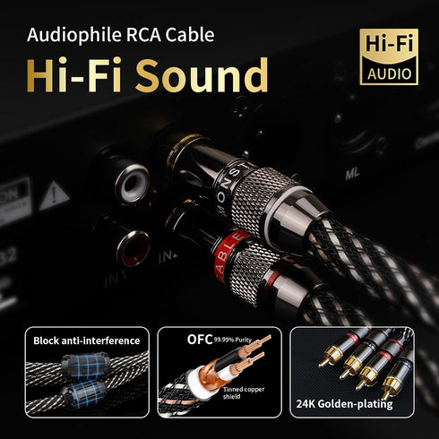 4.92ft 2RCA Male,15 AWG,4N Core,24K Player,Turntable(4.92ft/1.5m) Audiophile HiFi Audio RCA Cables - Male to OFC
