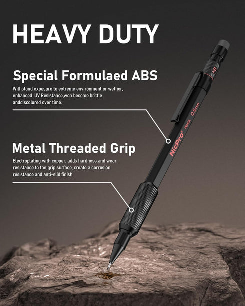 Nicpro 0.5 mm Mechanical Pencil Set with Case, 3PCS MP2000 Metal Artist Pencil with Lead Refills