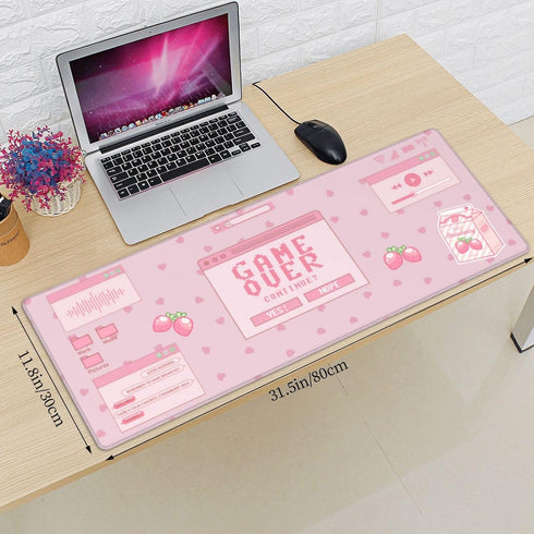 Pink Game Strawberry Milk Gaming Mouse Pad XL, Large Extended Mousepad Desk Pad, Long Nonslip Rubber Mice Mats,