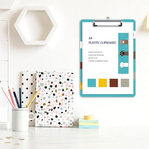 Plastic A4 Clipboards - Cute Standard Letter Size Clipboard for Teacher, Kids, Lightweight Decorative Clip Boards for