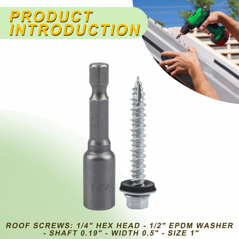 Metal Roofing Screws #10 x 1-1/2 inch Galvanized Hex Head, 260-PCS Self Tapping Screws with Test Hex Socket