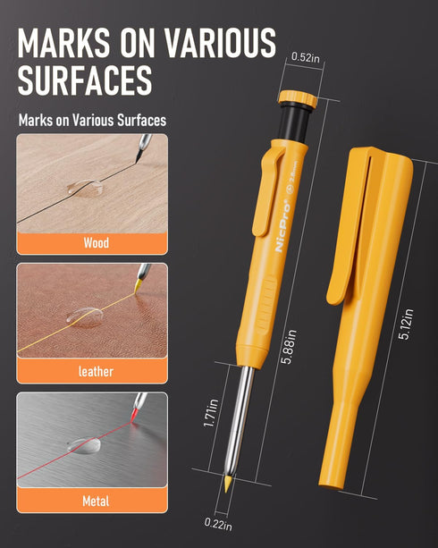 Nicpro 3 Pack Carpenter Pencil with Sharpener & Cap, Mechanical Pencils with 39 Refills, Heavy Duty Woodworking