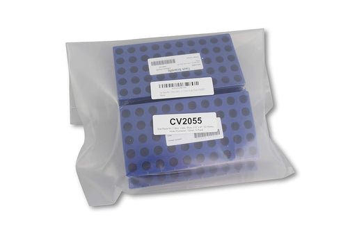 Vial Racks for 2mL Vials, 5 Pack, Blue Polypropylene, 50 Holes, 7.375" x 3.75" x .875", Autoclavable, CV2055