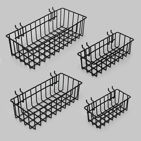 Pegboard Baskets Accessories for Storing Items Not Easy to Hang on Pegboard - 4 Pcs (Black Light-Duty)