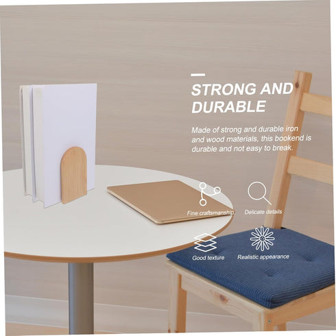 Simple Design Wooden Bookends for Desk and Shelf Thick Beech Wood Book Stand Book Holders for Office Organization