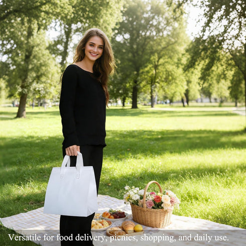 Chanseen 12Pcs Disposable Insulated Lunch Bag Cooler Bag Thermal Grocery Take Away Bags for Food Delivery Party Drink