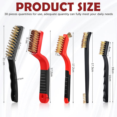 30 Set Sumind Pcs Wire Cleaning Brush Nylon/ Stainless Steel/ Brass Metal Brush with Curved Handle Grip Paint Remover