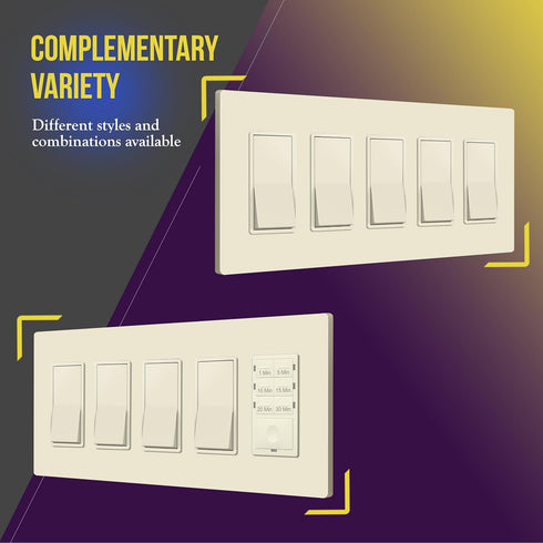 ENERLITES Screwless Decorator Wall Plate, 5-Gang, Unbreakable Polycarbonate Thermoplastic, Light Almond