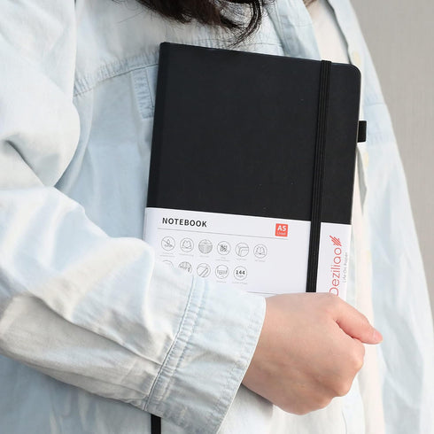 Deziliao Lined Journal Notebooks, Hardcover, 100Gsm Premium Thick Paper, Medium 5.7"x8.4", with Pen Loop