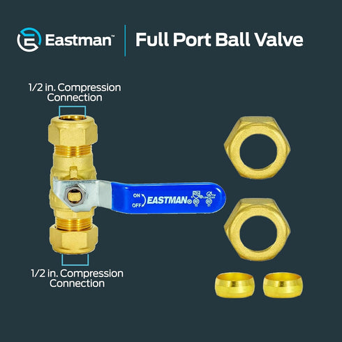 Eastman 1/2 Inch Compression Heavy Duty Full Port Ball Valve, Brass Plumbing Fitting, 20096LF