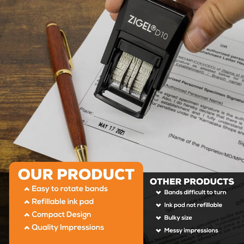ZIGEL D10 Office Date Stamp - Self Inking Black Date Stamp