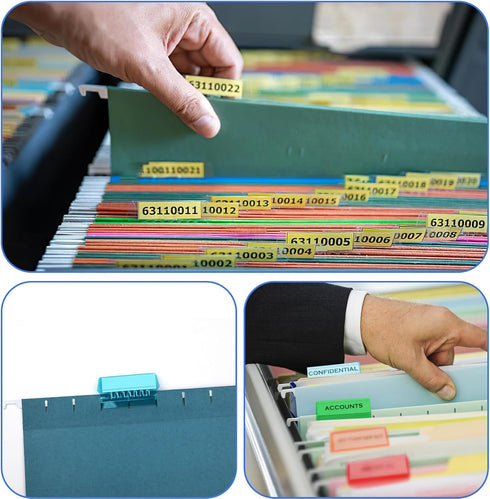 Hanging File Folder Tabs, 120 Pcs with 200 Pcs Inserts, Clear Plastic Tabs for Hanging Folders, Multicolor File Tabs
