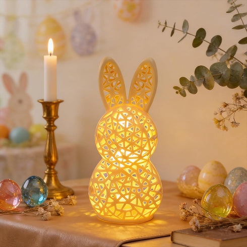 BLESOUYI Easter Lamp Bunny Night Light Figurine 3D Printed LED Hollow Out Rabbit
