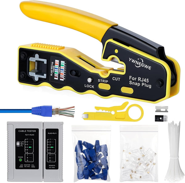 RJ45 Crimp Tool Kit Pass Through Ethernet Crimper for Cat5e Cat6 Cat6a