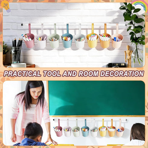 8 OBUSATT PCS Boho Metal Pencil Holder with Pipes Back to School Hanging Iron Small Pails Colors Crayon Organizer First