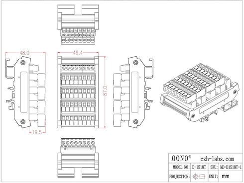 Slim DIN Rail Mount 10A/300V Pluggable Screw Terminal Block Distribution Module (5x8 Position)